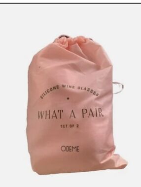 Odeme Silicone Wine Glass Set in Light Pink Drawstring Pouch New